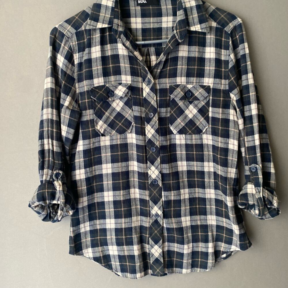 Urban Outfitters BDG sz XS blue green cotton button‎ shirt